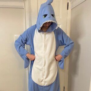 Shark Onsie/ Costume Unisex Size L Blue, Button, Pockets,